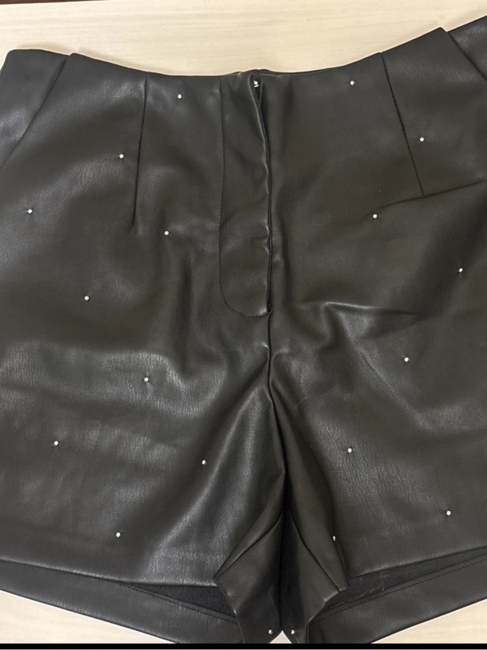 Primark Black Faux Leather High-Waist Studded Shorts